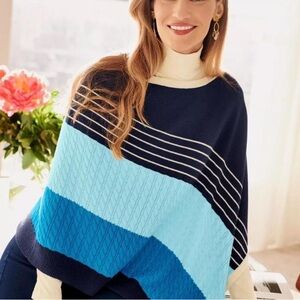 Talbots Blue Multi Asymmetrical Women's poncho Sweater- size M/L